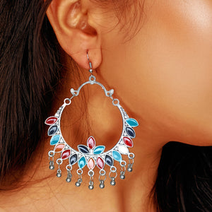 Multicolor Meena work oxidised earrings