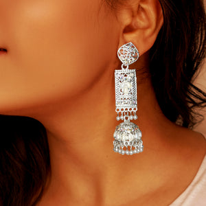 Silver long Jhumka Earrings