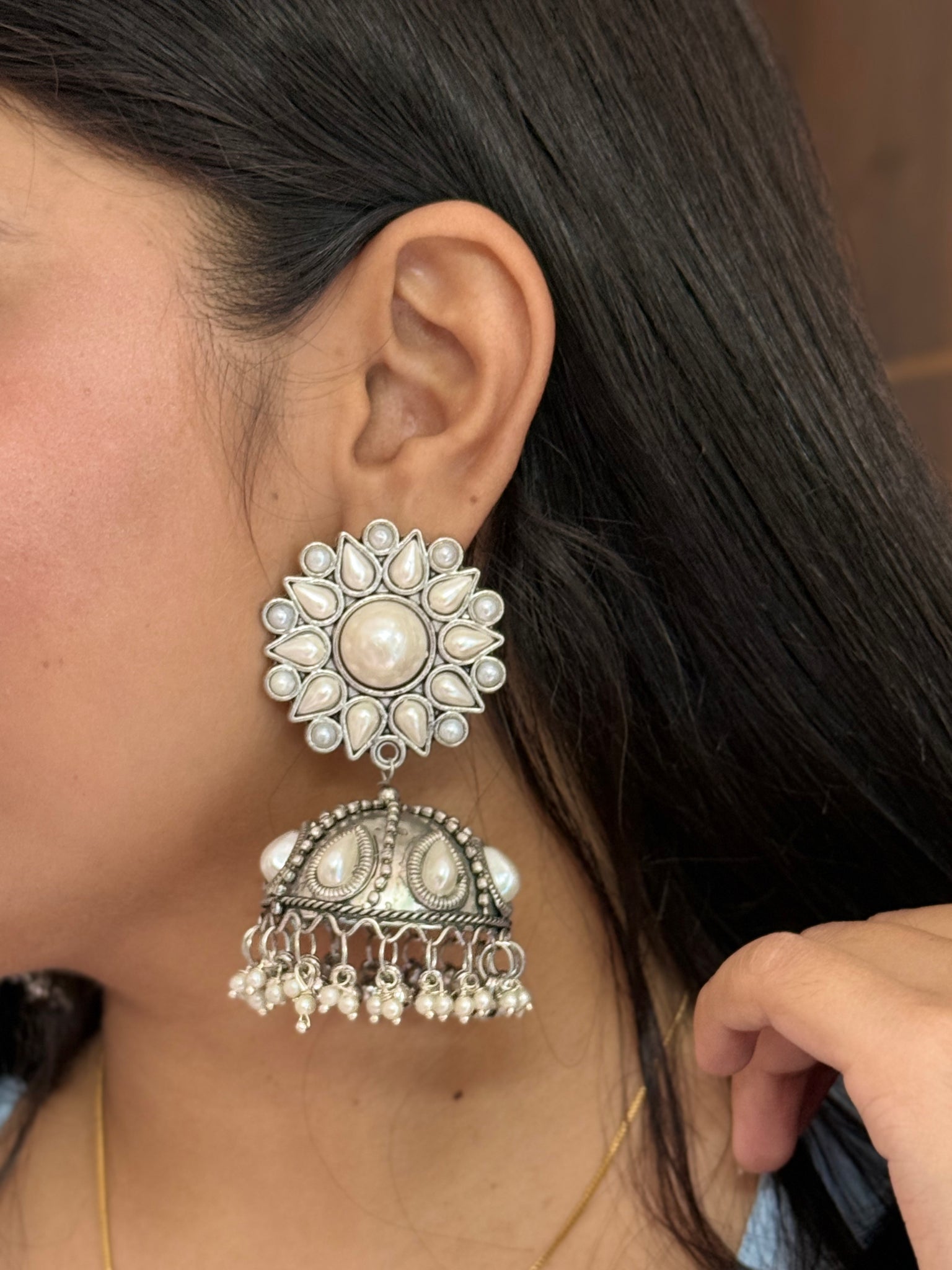 Pearl Sunflower Jhumka