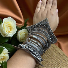 Dharvi Set Of 8 Silver Oxidised Bangles