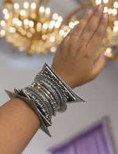 Dharvi Set Of 8 Silver Oxidised Bangles