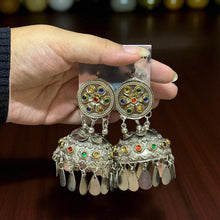 Vamika Multicolor Silver Oxidised Jhumka