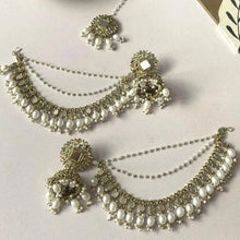 Aahana Kundan pearl jhumka with ear chain set