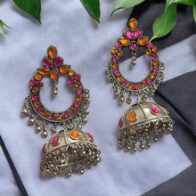 Ethnic Silver oxidised Big Jhumka