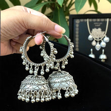 Preet Silver Oxidised Hoop Jhumka Earrings