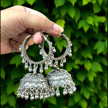 Preet Silver Oxidised Hoop Jhumka Earrings
