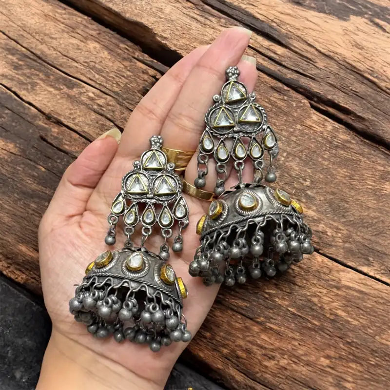 Mohana Silver Oxidised Jhumka