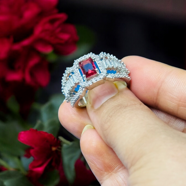 American Diamond Ruby Ring | Order AD Ring at Naari Bhav
