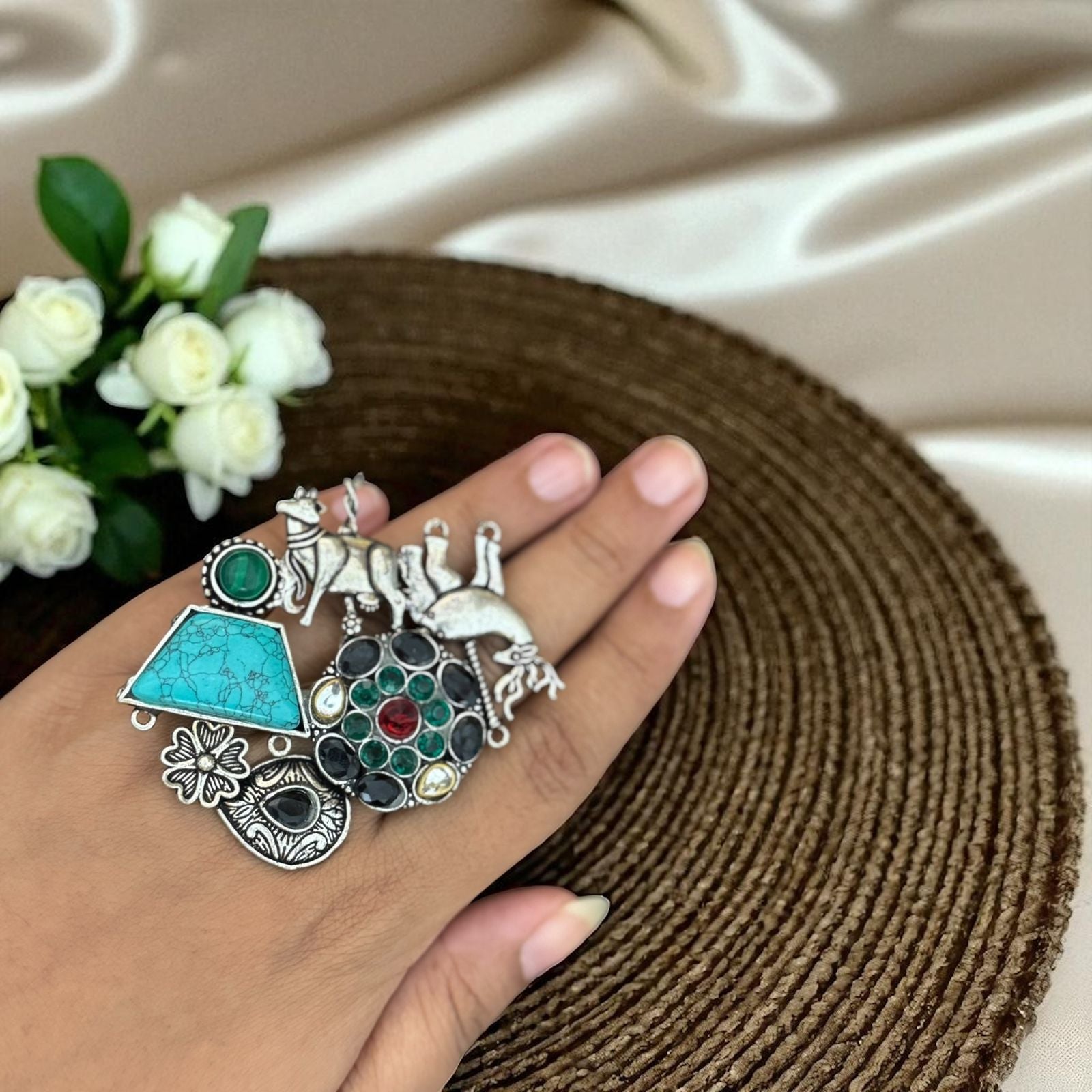 Ayu German Silver Oxidised Ring