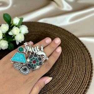 Ayu German Silver Oxidised Ring