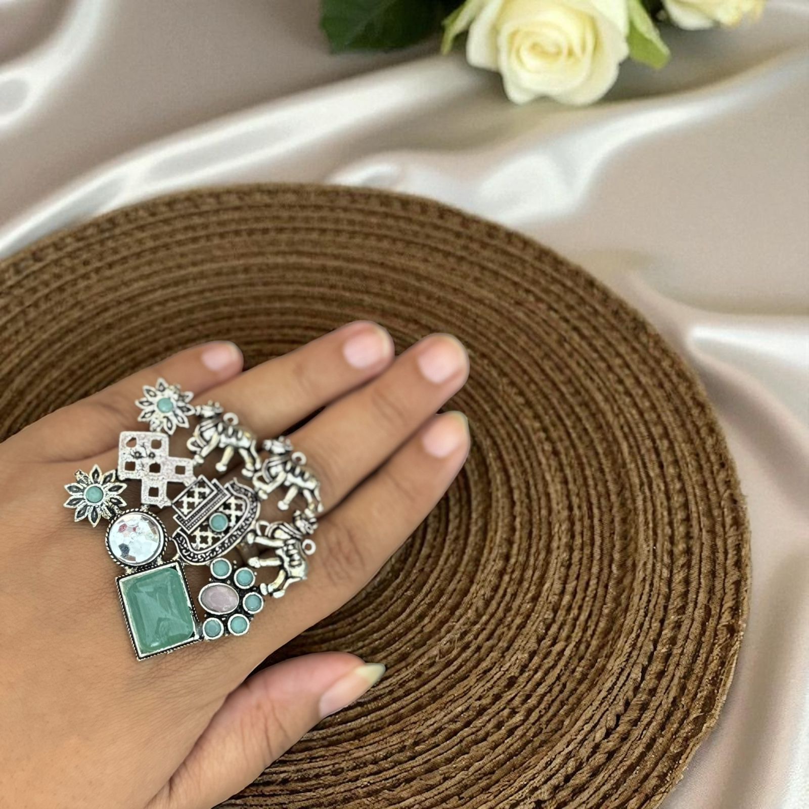 Akheera German Silver Oxidised Ring