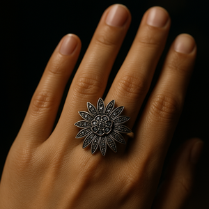 Bloom Oxidised antique Silver Ring